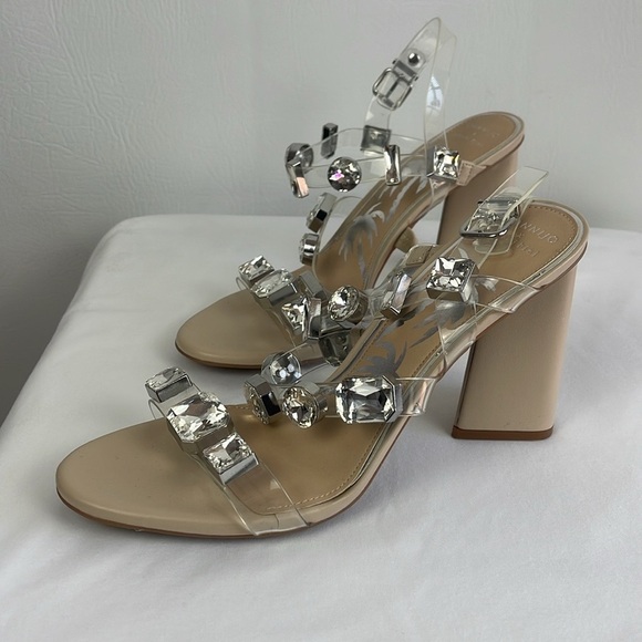 Dannijo  x Bianni Bini Transparent Strap Crystal Studded Block Heel Sandal. 10M - Picture 9 of 12